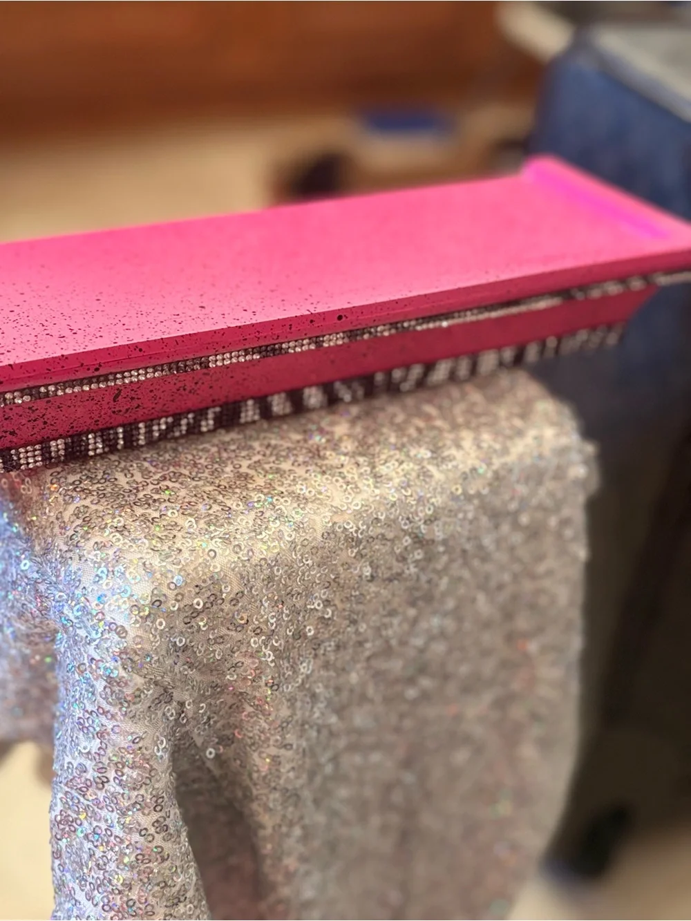 Hot Pink & black splash floating wall shelf with Zebra print rhinestone accents